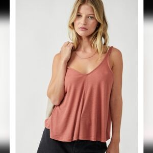 Free People Intimately Dani Ribbed V-Neck Flowy Tank In Blush Wind